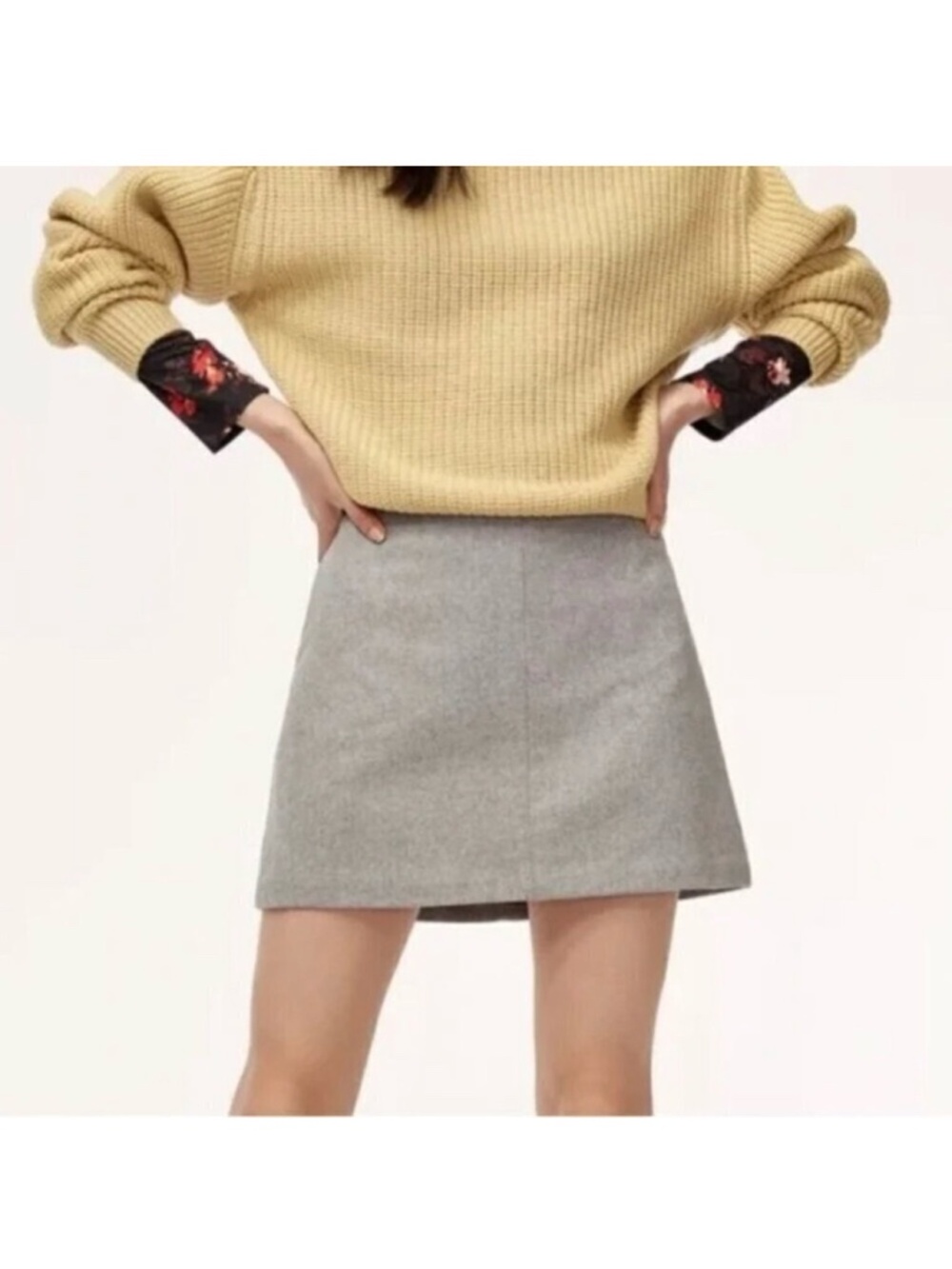 Aritzia Wilfred Essonne Wool Mini Skirt Grey Sz 8